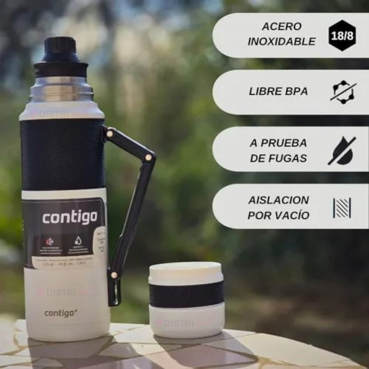Termo Contigo Salt Blanco X1182ml 45hs Conservacion Frio 30hs Calor Anti Derrame - Pico Vertidor 360° Acero Inoxidable Ideal Camping Caza Pesca