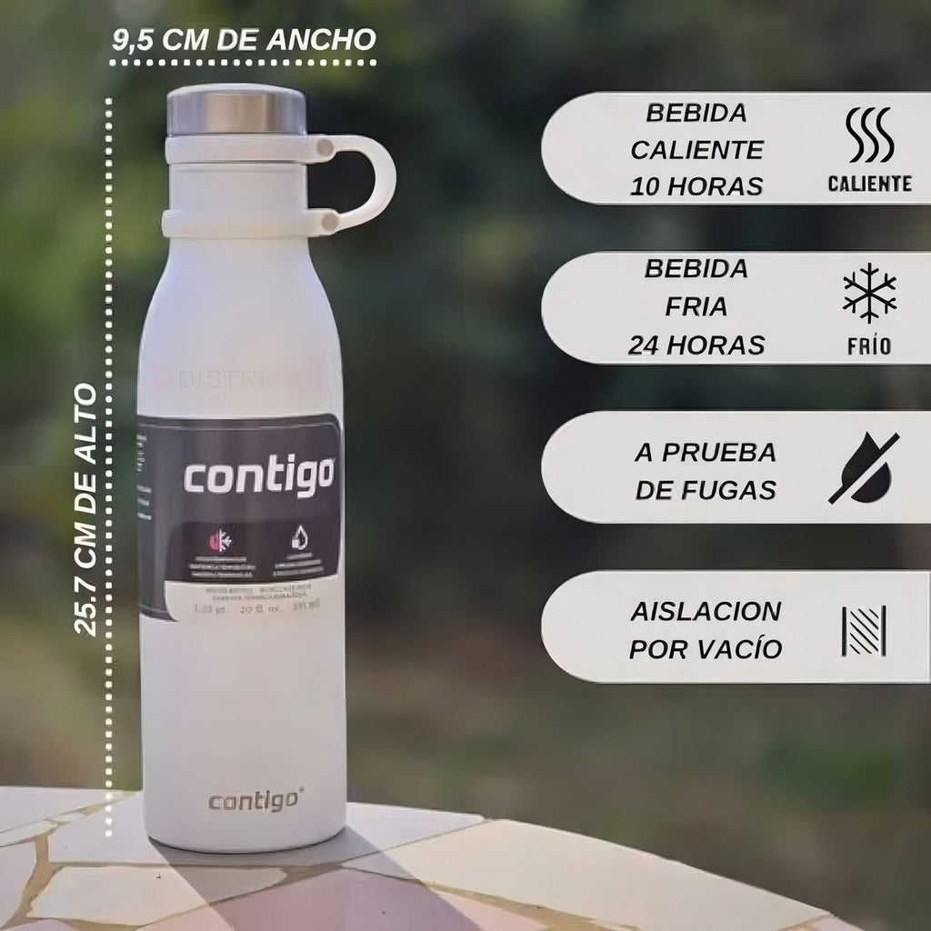 Botella Termica Contigo Salt Blanca X591ml Deportiva Fitness Mantiene 10hs Calor 24hs Frio - Acero Inoxidable Libre Bpa - Ideal Running Camping Gym