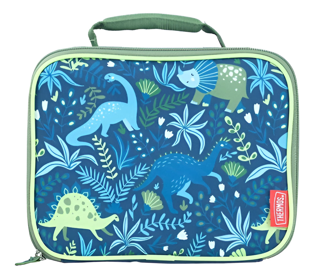 Thermos Lunchera Térmica Soft Con Cierre Dinosaurios azul niños manija para llevar al cole jardin terminca facil de limpiar a prueba de agua infantil dinos plastico blanda con cierre