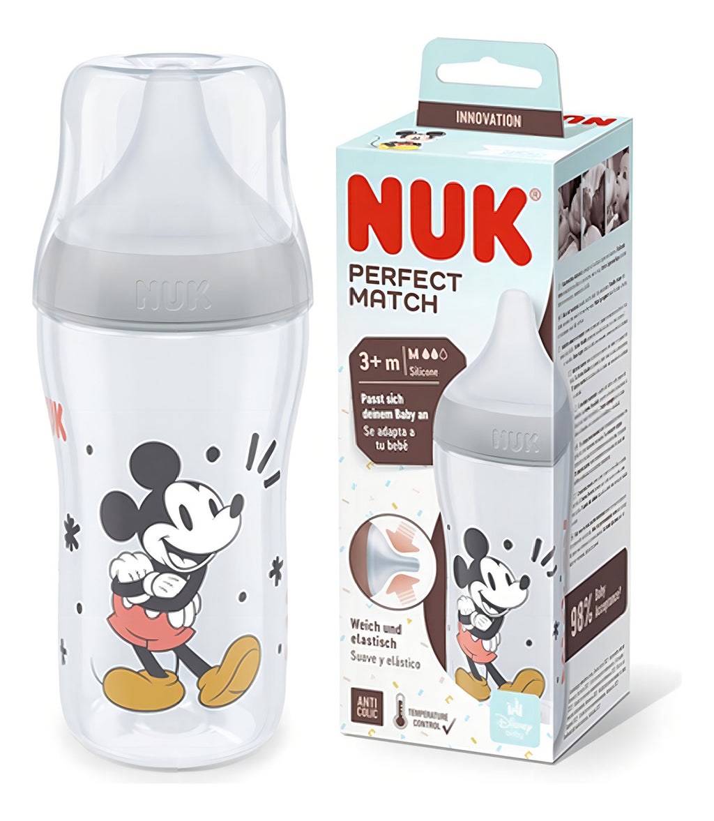 Mamadera Nuk Perfect Match Mickey Minnie 260ml Flujo M Color Gris