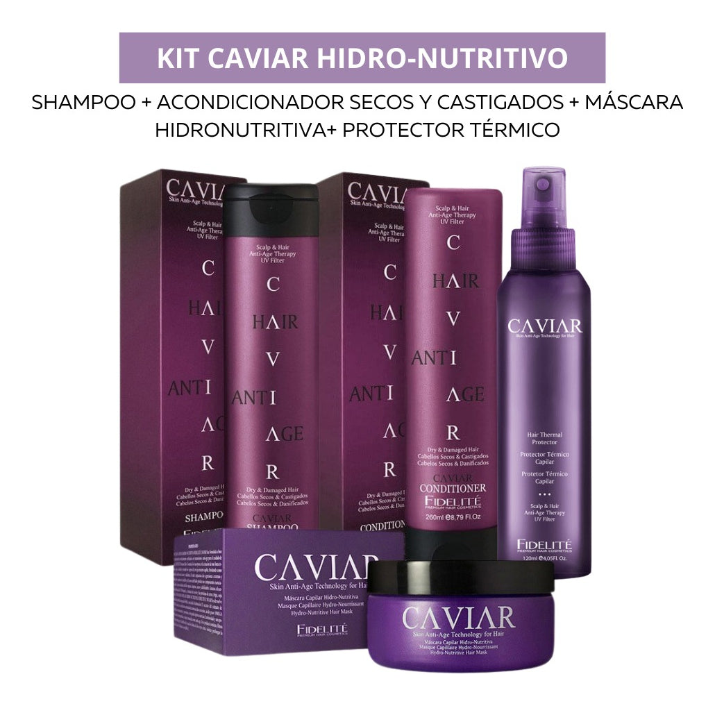 Kit Fidelite Caviar Shampoo + Acond + Masc + Protect Termico