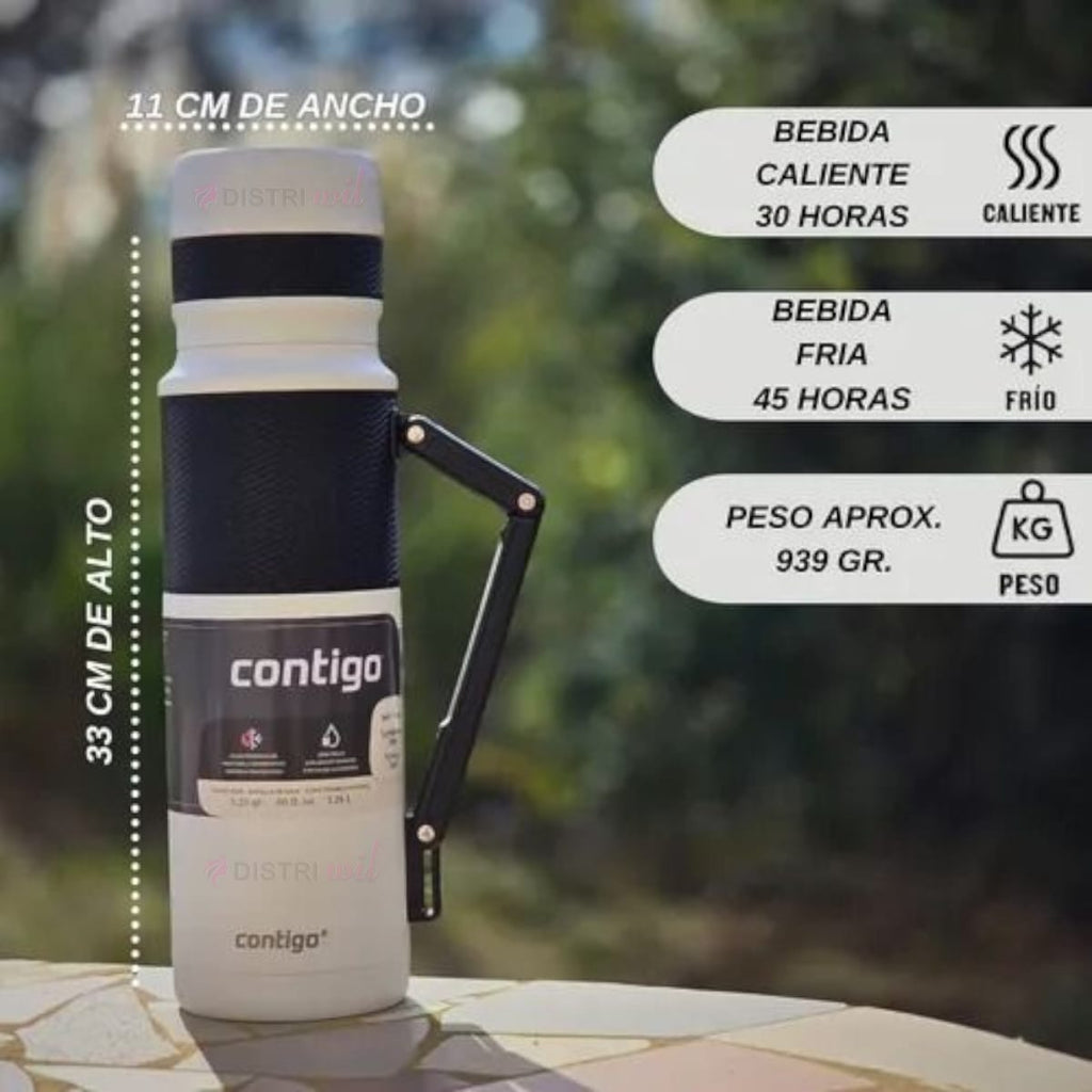 Termo Contigo Salt Blanco X1182ml 45hs Conservacion Frio 30hs Calor Anti Derrame - Pico Vertidor 360° Acero Inoxidable Ideal Camping Caza Pesca