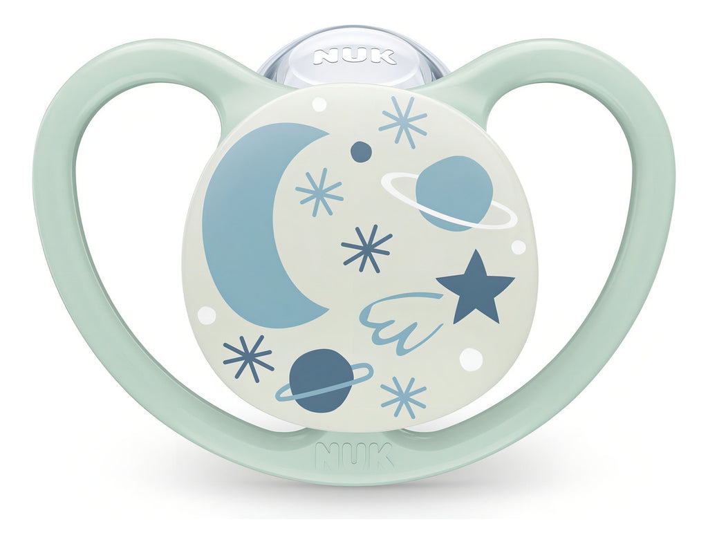 2 Chupetes Nuk Space Night Luminoso 0 A 6 Meses Talle 1 Color Azul Período De Edad 0-6 Meses