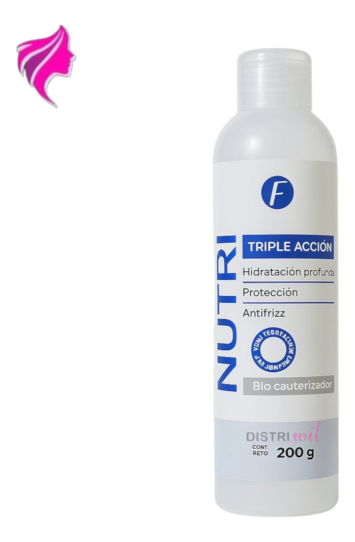 Nutri Triple Accion Frilayp X200g Hidratacion Profunda Proteccion AntiFrizz - Bio Cauterizador Sin Enjuague - Brillo con Oleo Extraordinario Reparacion Absoluta para Cabellos Deshidratados