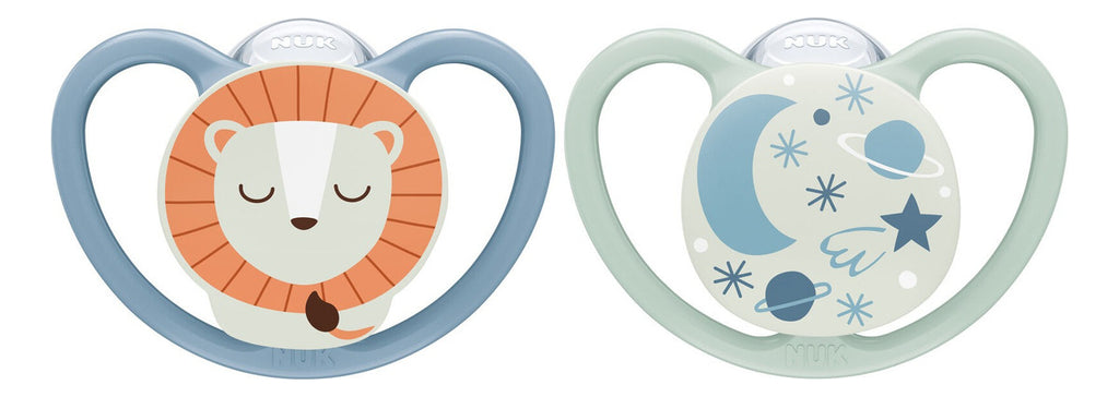 2 Chupetes Nuk Space Night Luminoso 0 A 6 Meses Talle 1 Color Azul Período De Edad 0-6 Meses