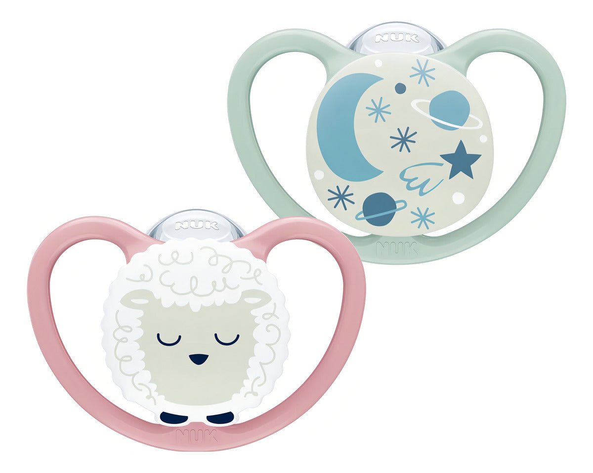 2 Chupetes Nuk Space Night Luminoso 0 A 6 Meses Talle 1 Color Azul Período De Edad 0-6 Meses
