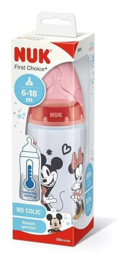 Mamadera First Choice Nuk Mickey Control Temperatura 300ml Color Rojo