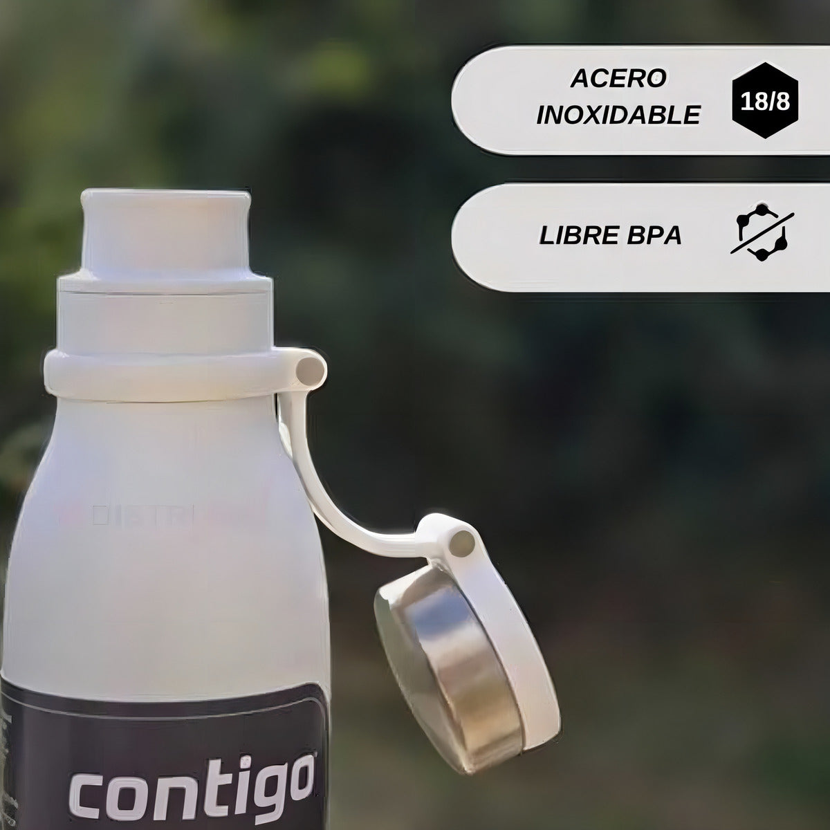Botella Termica Contigo Salt Blanca X591ml Deportiva Fitness Mantiene 10hs Calor 24hs Frio - Acero Inoxidable Libre Bpa - Ideal Running Camping Gym