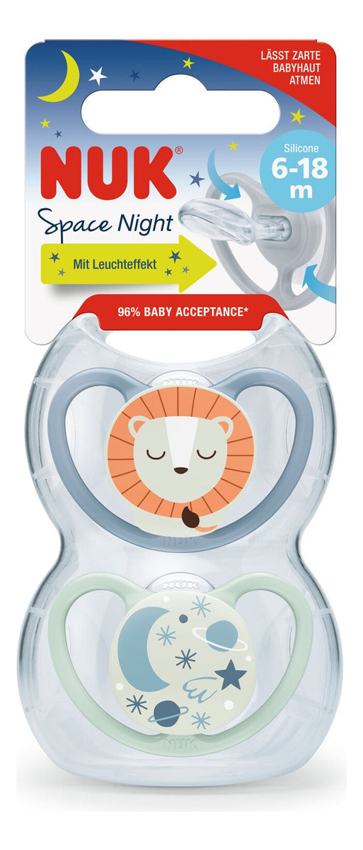2 Chupetes Nuk Space Night Luminoso 0 A 6 Meses Talle 1 Color Azul Período De Edad 0-6 Meses