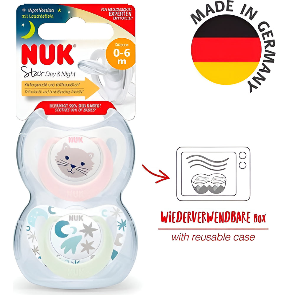 Chupetes Nuk Star Day & Night Bebe Luminoso Pack X 2 Un Color 0/6 Gato