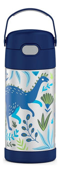 Botella Termica Thermos Kids Azul Y Gris Dinosaurios X355ml Plateado