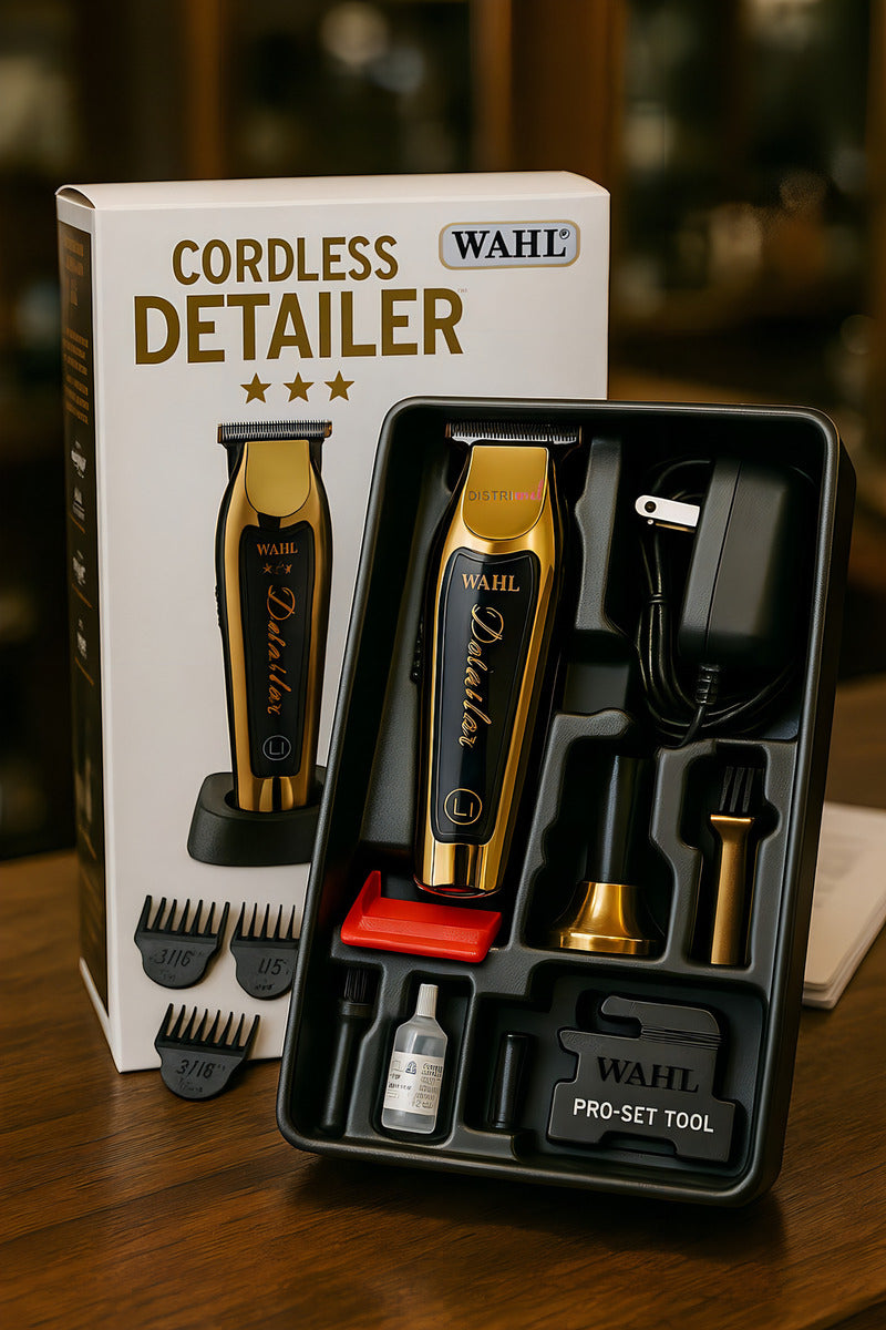 Maquina Corte Profesional Wahl Trimmer Cordless Detailer Li Gold - Cuchillas Superposicion Cero - Bateria Iones Litio - Indicador Led - Cuchillas Diamantadas De Titanio - Ideal Barberia Peluqueria