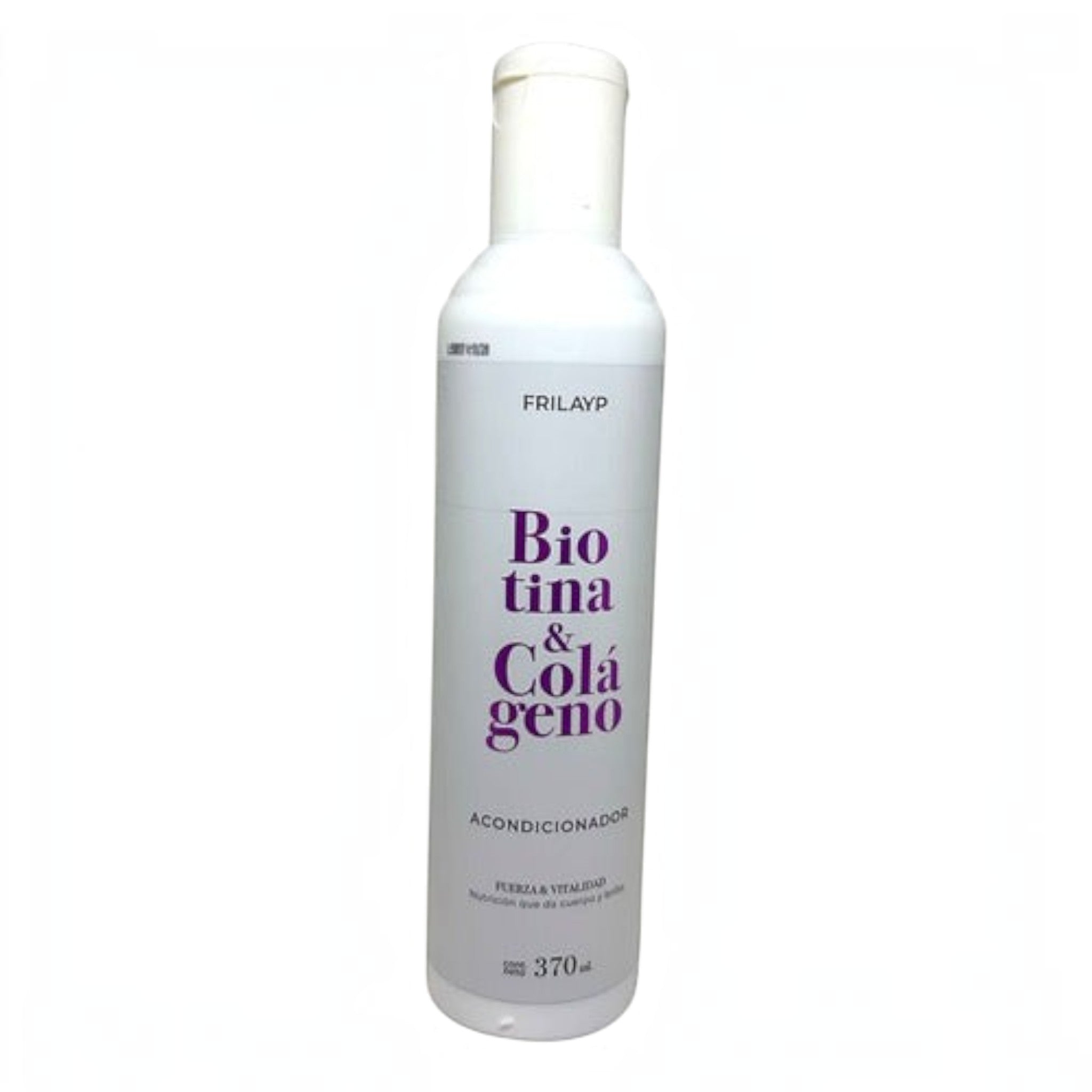 Acondicionador Frilayp Biotina y Colágeno de Distriwil en envase blanco de 370ml para fortalecer el cabello