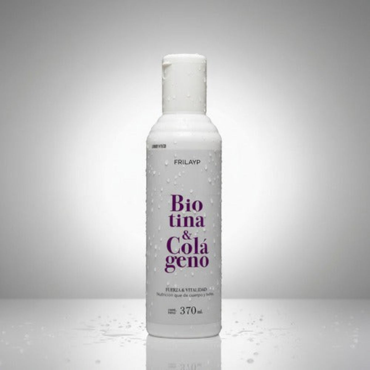Acondicionador Distriwil Frilayp con biotina y colágeno en envase blanco de 370ml para fortalecer el cabello