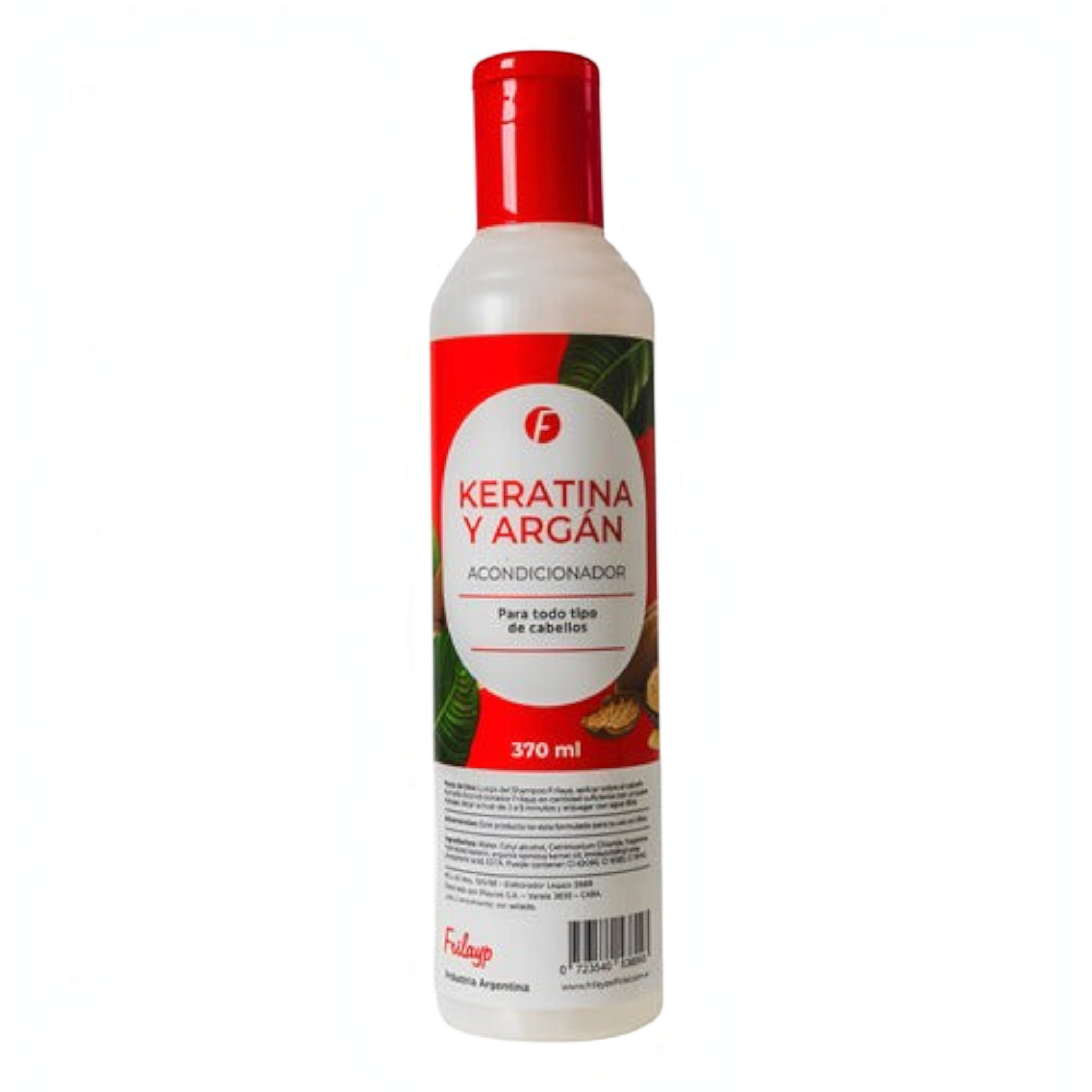 Acondicionador Frilayp con keratina y argán de Distriwil en envase de 370 ml para nutrición capilar profunda.