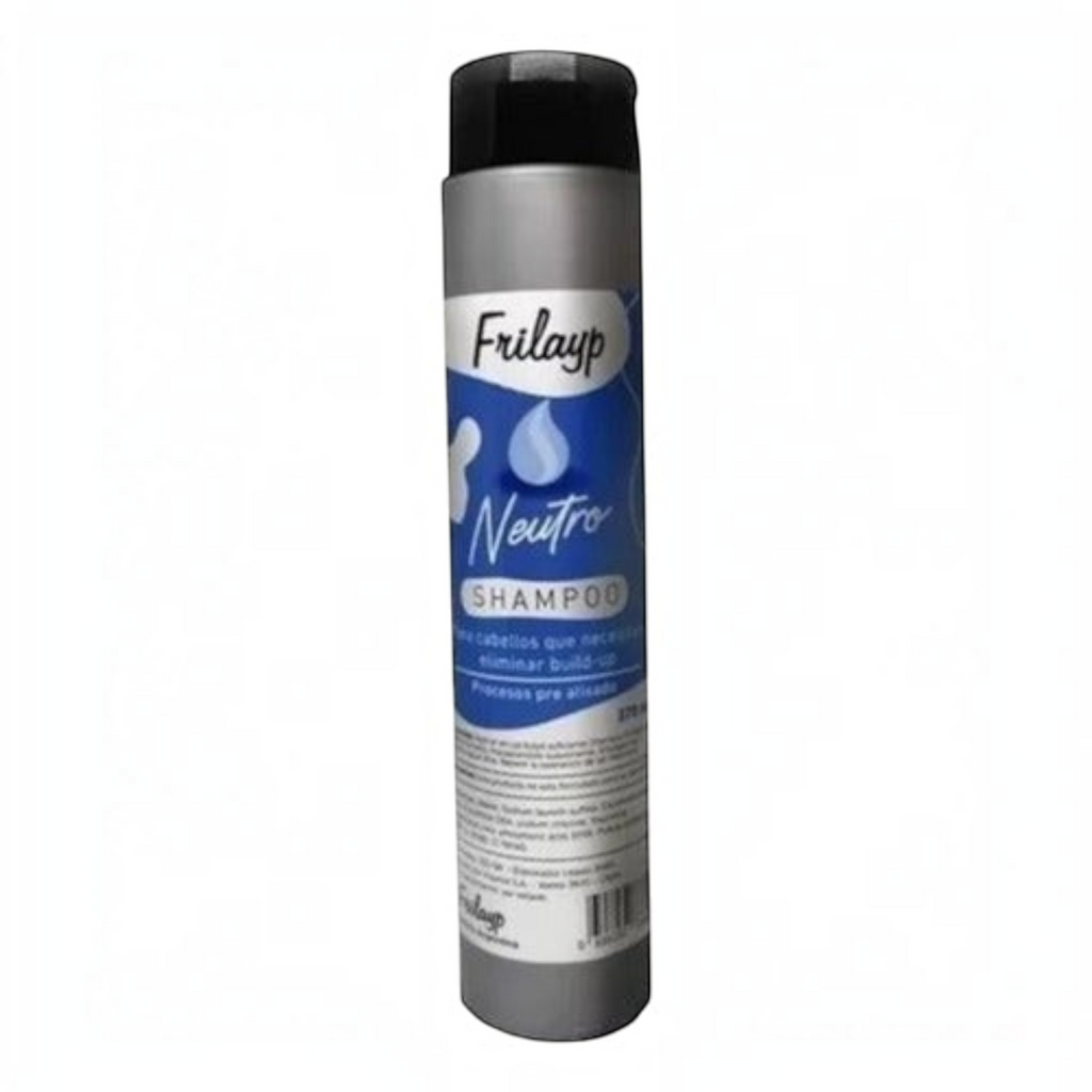 Envase de Acondicionador Neutro Frilayp de Distriwil, fórmula hidratante de 370g para cuidado capilar post alisado.