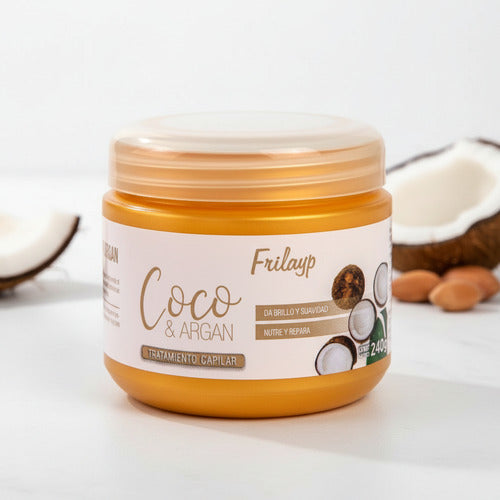 Tarro de baño de crema Distriwil Frilayp de coco y argán de 240g para nutrición y brillo capilar