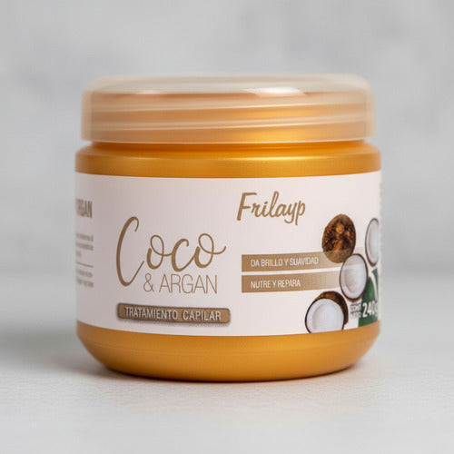 Tarro de baño de crema Distriwil Frilayp de coco y argán para nutrición y brillo capilar de 240 gramos