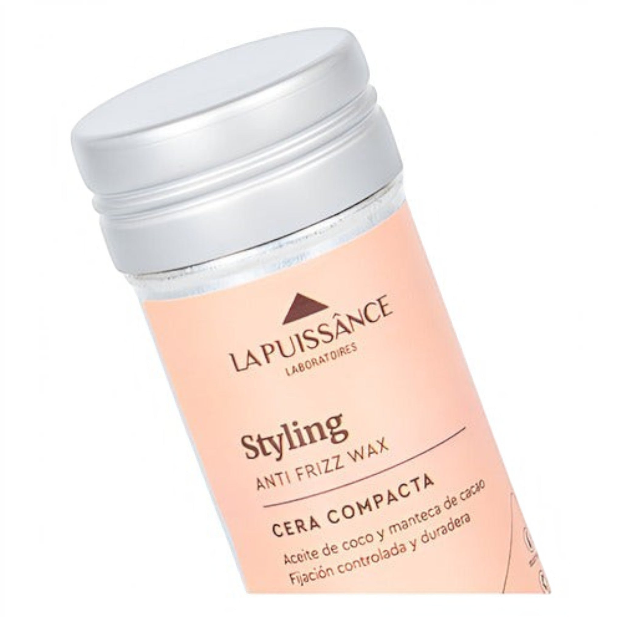 Cera modeladora antifrizz La Puissance Styling de Distriwil con aceite de coco y manteca de cacao en envase compacto