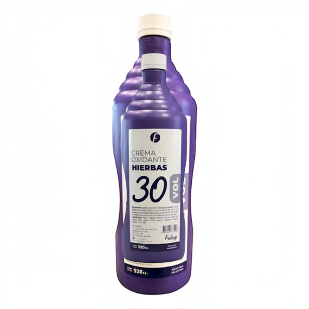 Crema oxidante Distriwil Frilayp de 30 volúmenes con extracto de hierbas en botella de 920ml para coloración capilar