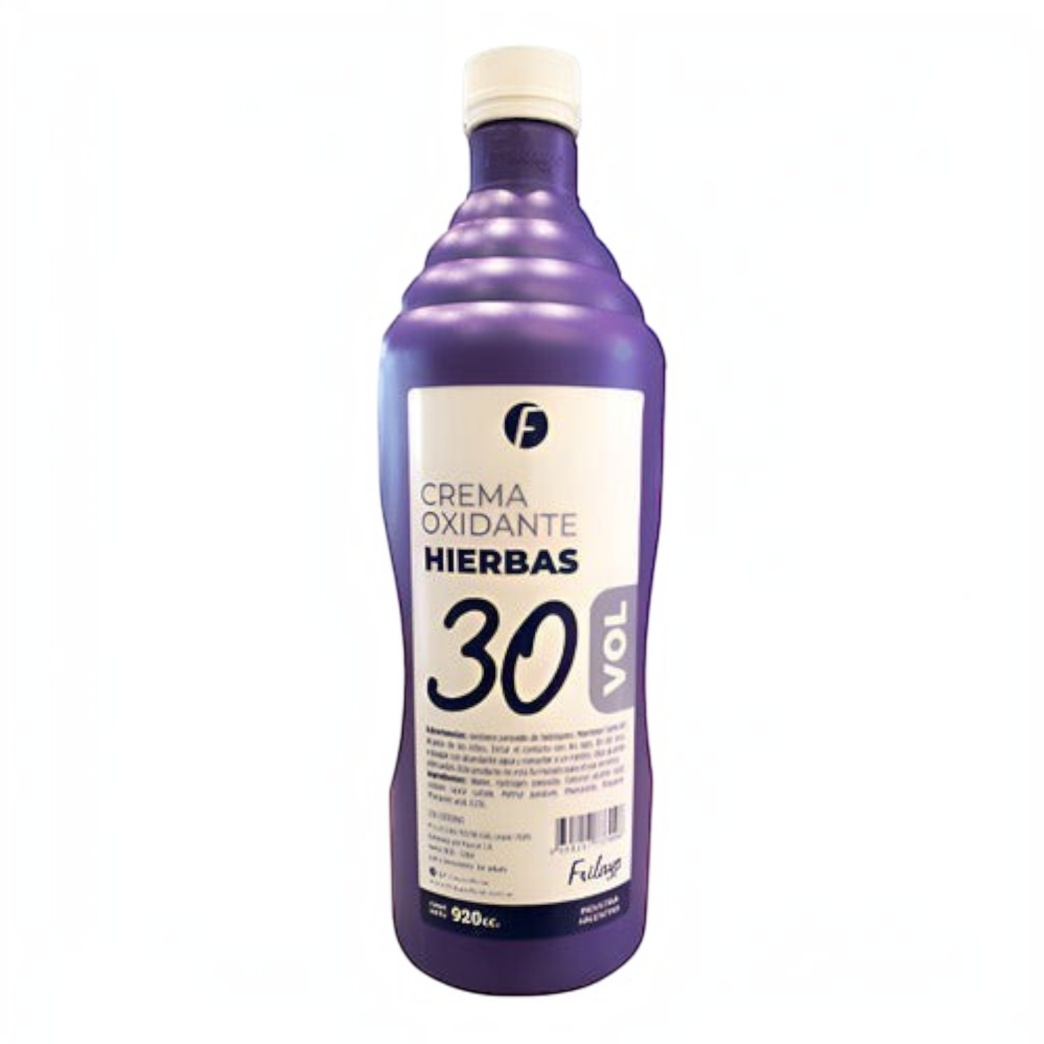 Botella de crema oxidante Distriwil Frilayp de 30 volúmenes con extractos de hierbas en envase morado de 920ml