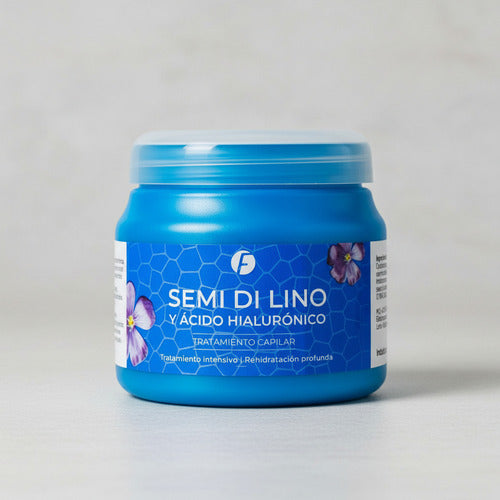 Tratamiento capilar Distriwil Frilayp de lino y ácido hialurónico en pote azul de 240g para hidratación profunda