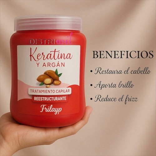 Tarro de crema capilar Distriwil Frilayp de keratina y argán para restaurar el brillo y reducir el frizz del cabello