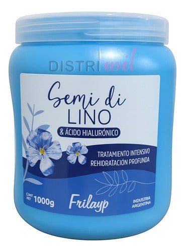Tarro de crema capilar Distriwil Frilayp con lino y ácido hialurónico de 1000g para hidratación profunda del cabello