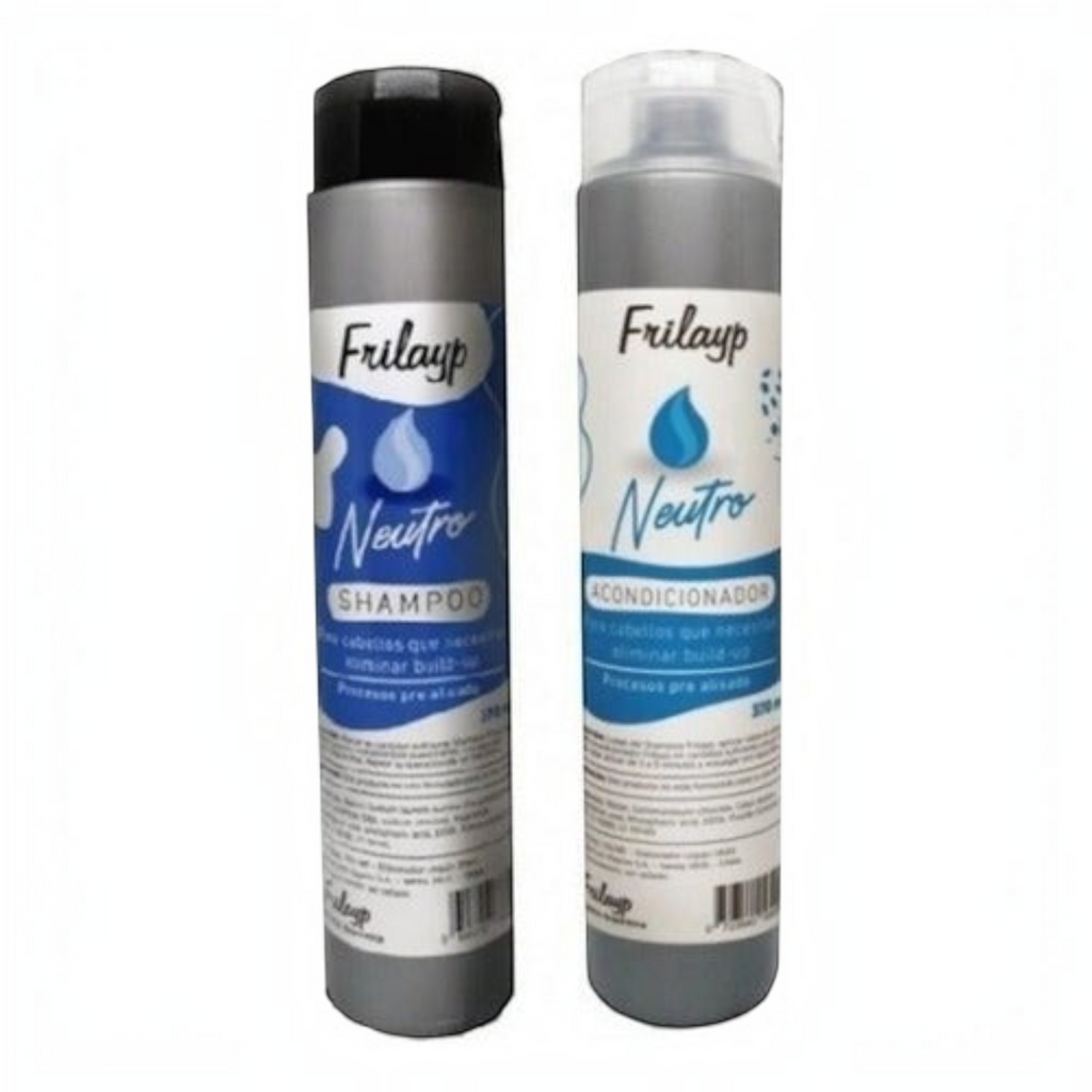 Combo de shampoo y acondicionador neutro Distriwil Frilayp de 370g para cuidado capilar post alisado