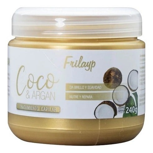 Tarro de tratamiento capilar Distriwil Frilayp Coco y Argan de 240g para nutrición y reparación profunda del cabello
