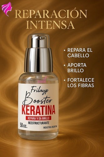 Frasco de Keratina Booster Distriwil de 50cc para reparación intensa, brillo y fortalecimiento capilar profesional.