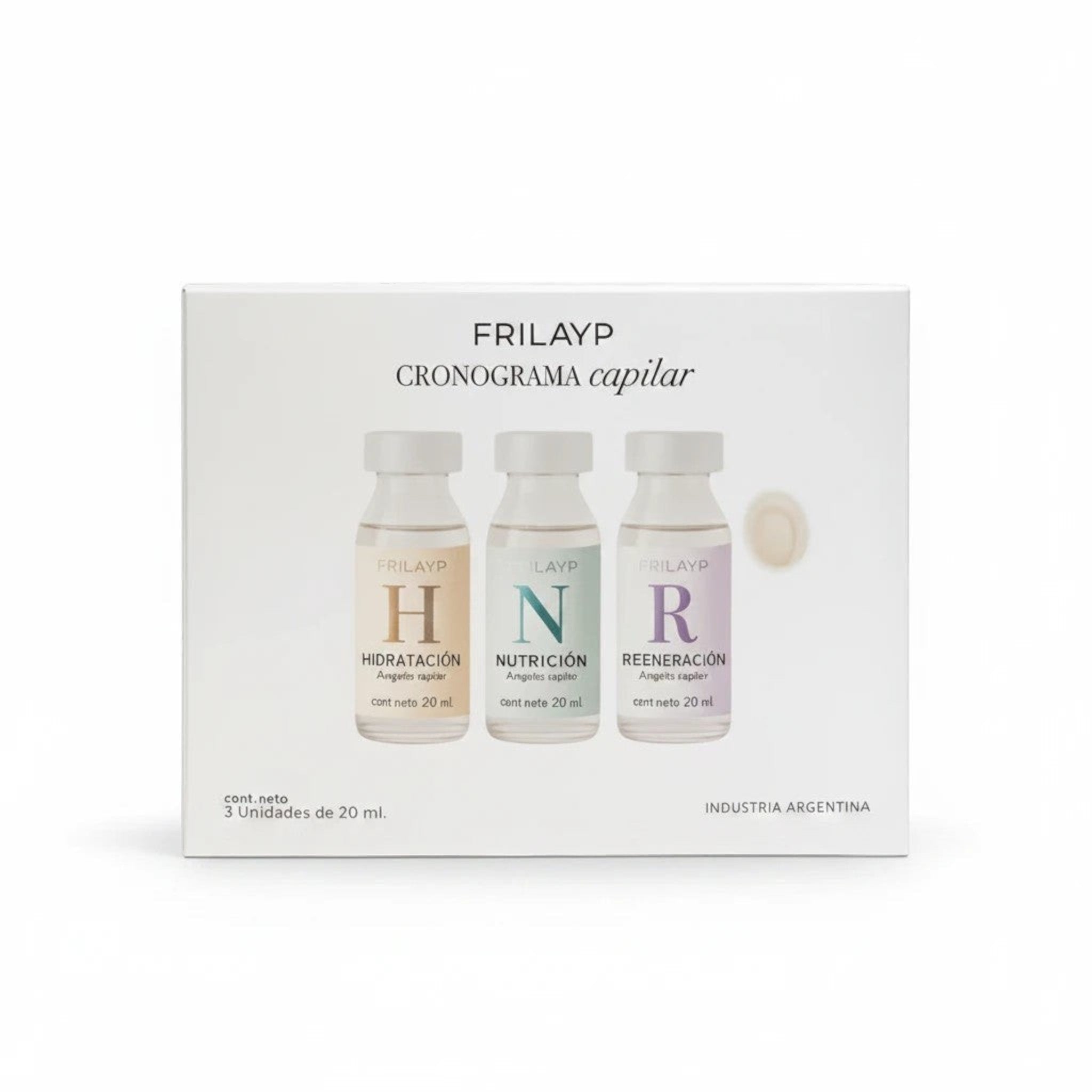 Kit de tres ampollas capilares Distriwil Frilayp para hidratación, nutrición y regeneración en caja blanca