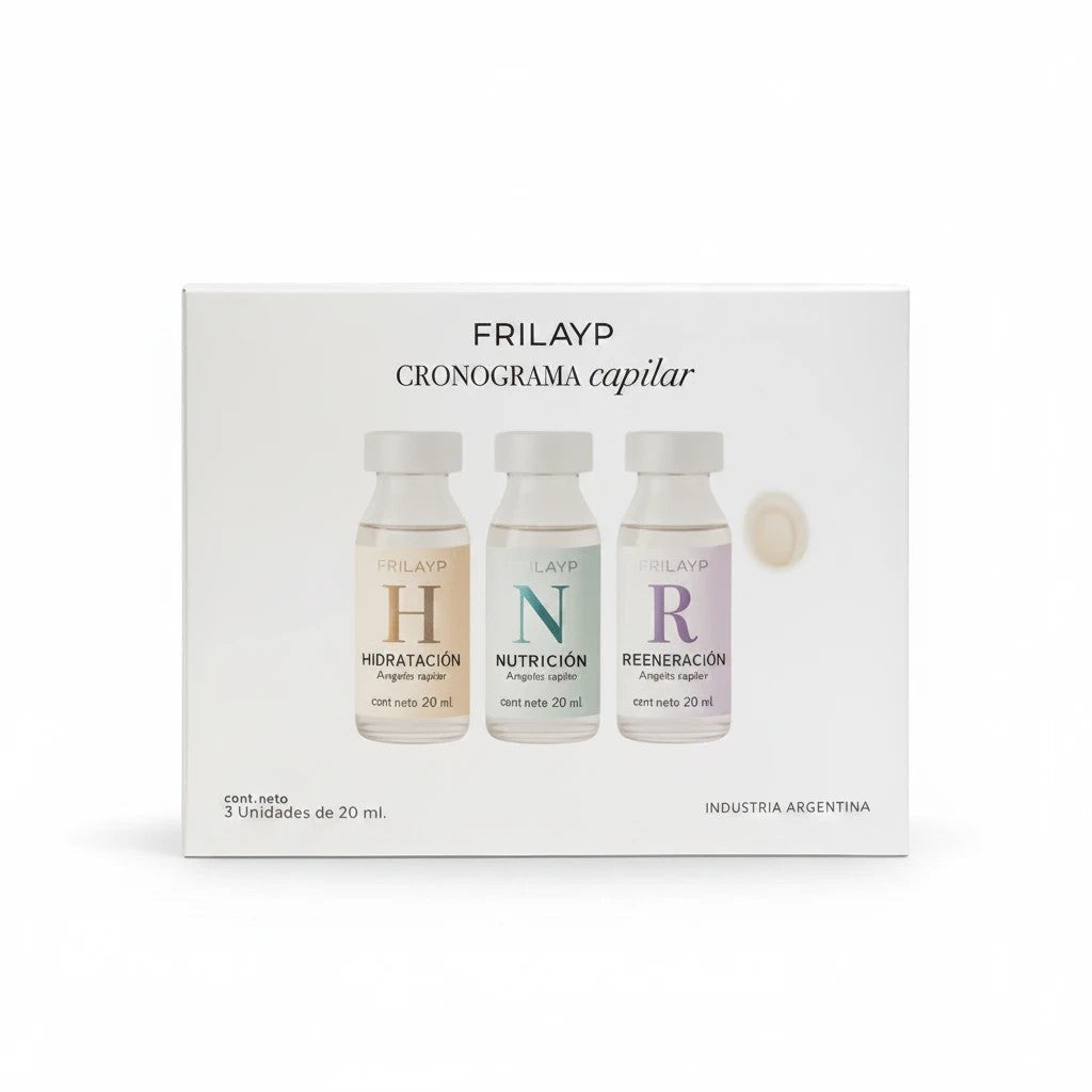 Kit de tres ampollas capilares Distriwil Frilayp para hidratación, nutrición y regeneración en caja blanca
