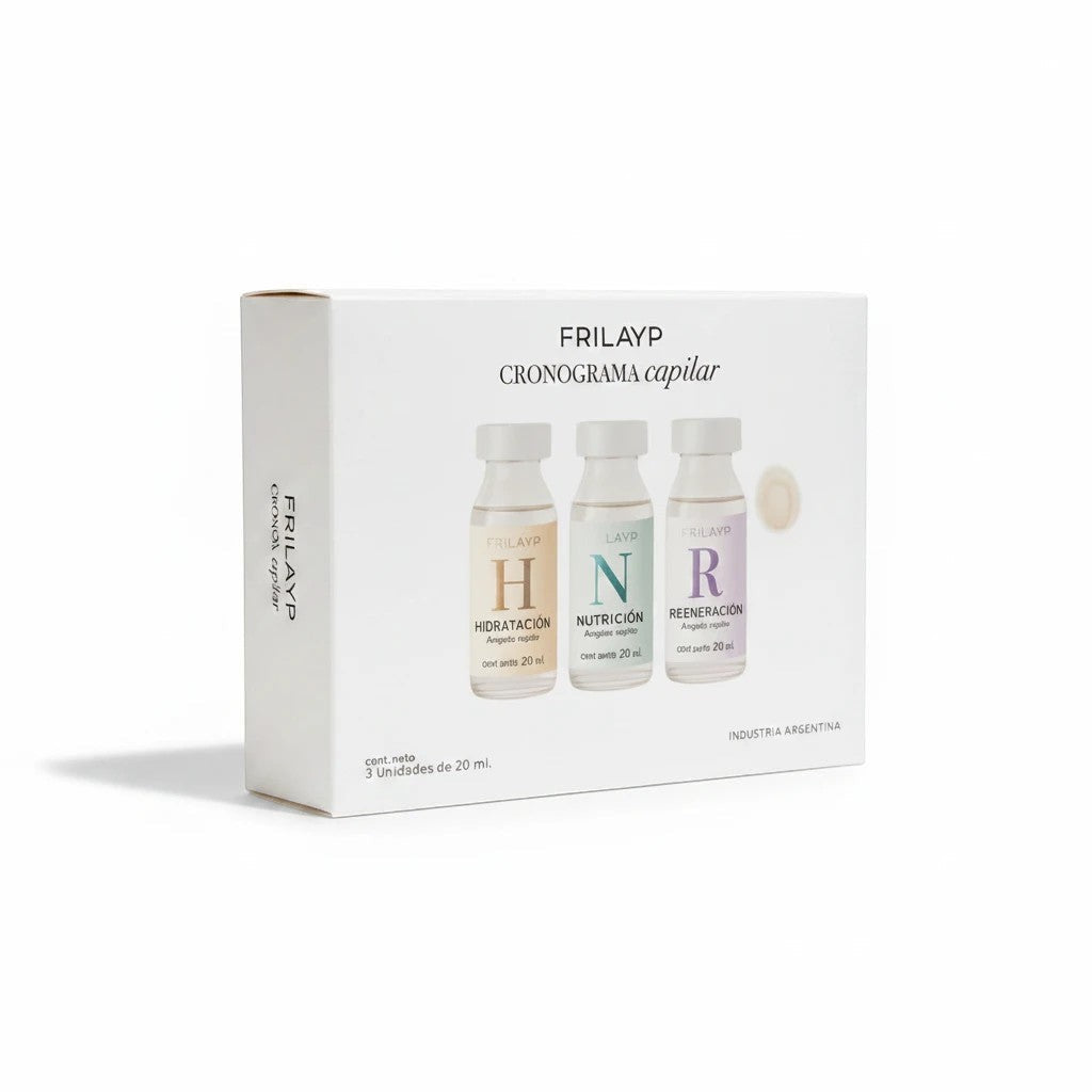 Kit de 3 ampollas capilares Distriwil Frilayp para hidratación, nutrición y regeneración en caja blanca