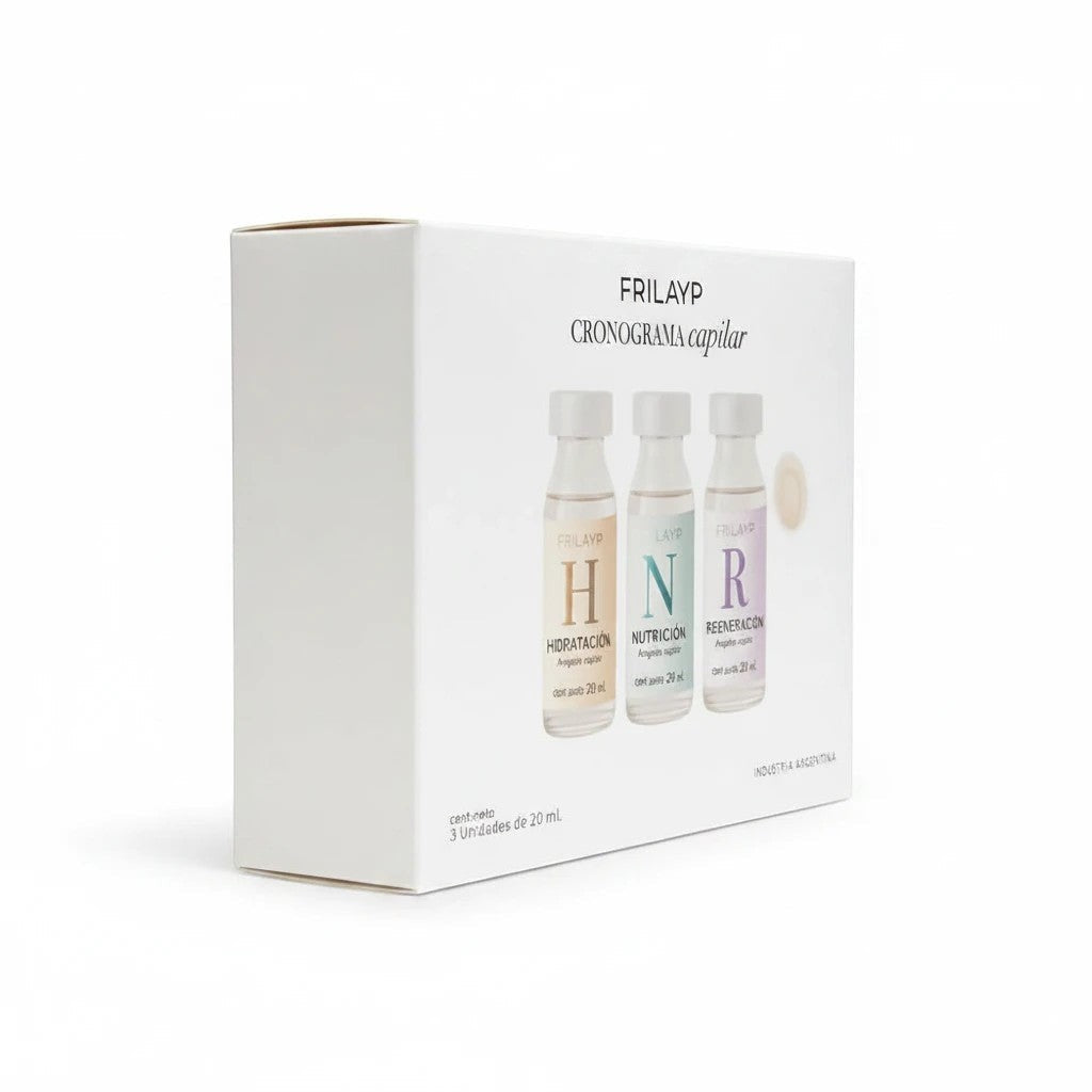 Kit de 3 ampollas capilares Distriwil Frilayp para hidratación, nutrición y regeneración en caja blanca