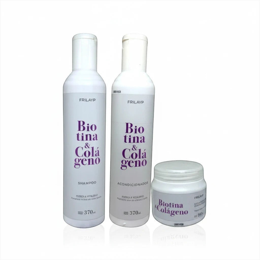Kit Distriwil Frilayp de shampoo, acondicionador y baño de crema con biotina y colágeno para nutrición capilar