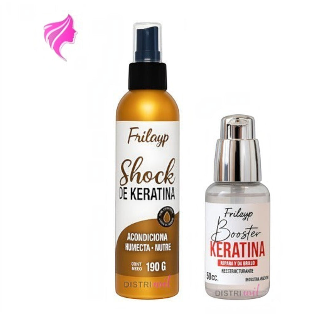 Kit Distriwil de tratamiento capilar Frilayp con spray Shock Keratin y Booster reparador para hidratación profunda