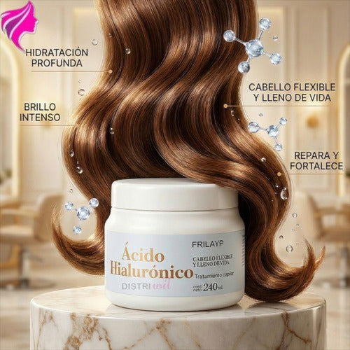 Kit de tratamiento capilar Frilayp con ácido hialurónico de Distriwil para hidratación profunda y brillo intenso