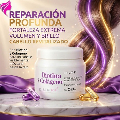 Kit de tratamiento capilar Distriwil Frilayp con máscara de colágeno y biotina para reparar y dar brillo al cabello