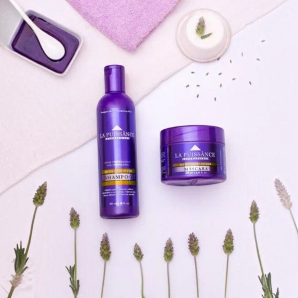 Kit matizador Distriwil La Puissance con shampoo y máscara para neutralizar tonos amarillos en cabellos rubios o canas