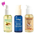 Kit de tres serums capilares Distriwil Frilayp con aceite de almendras, coco y semi di lino en envases dosificadores