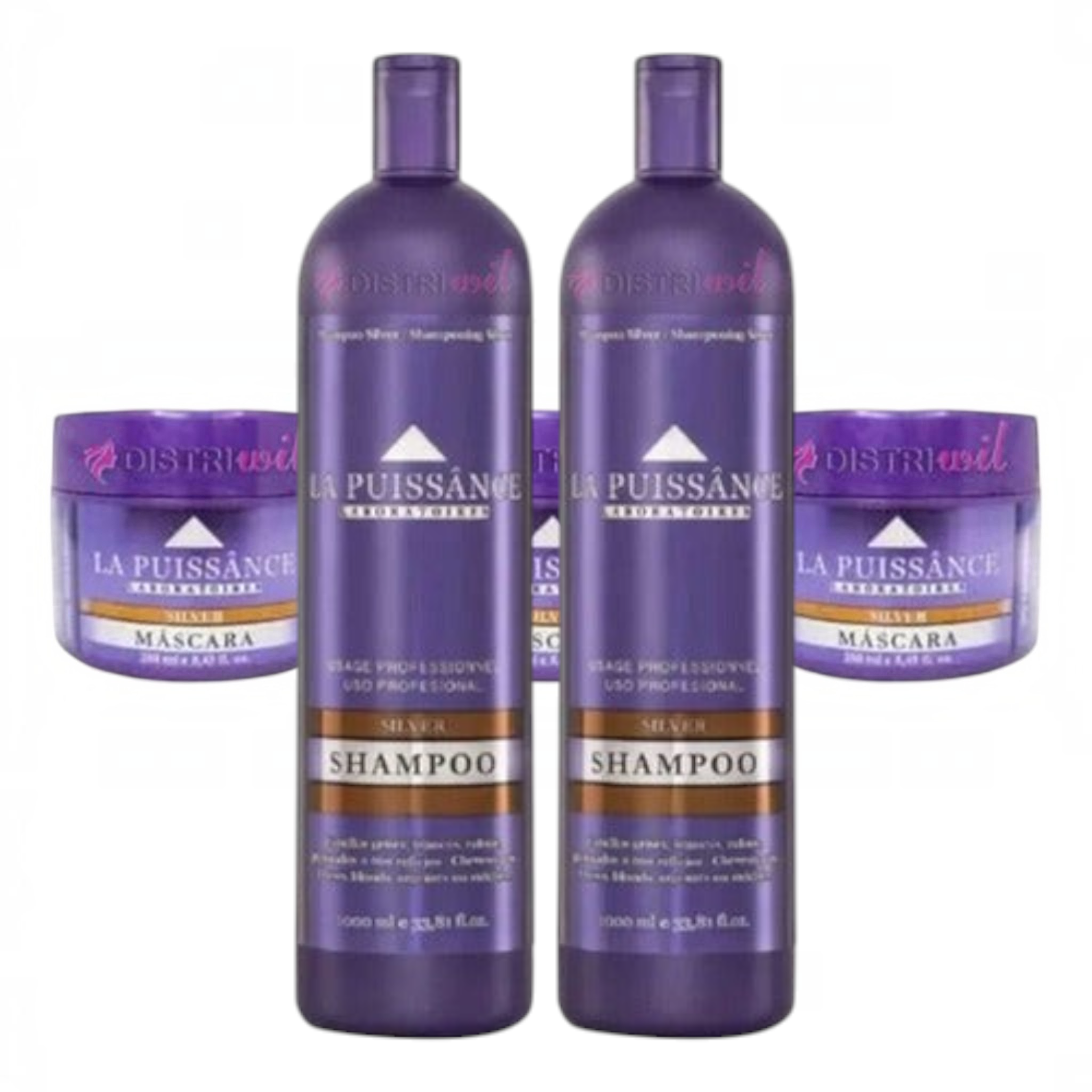 Kit Distriwil La Puissance con shampoo y máscaras matizadoras violetas para cabellos rubios, grises y platinados