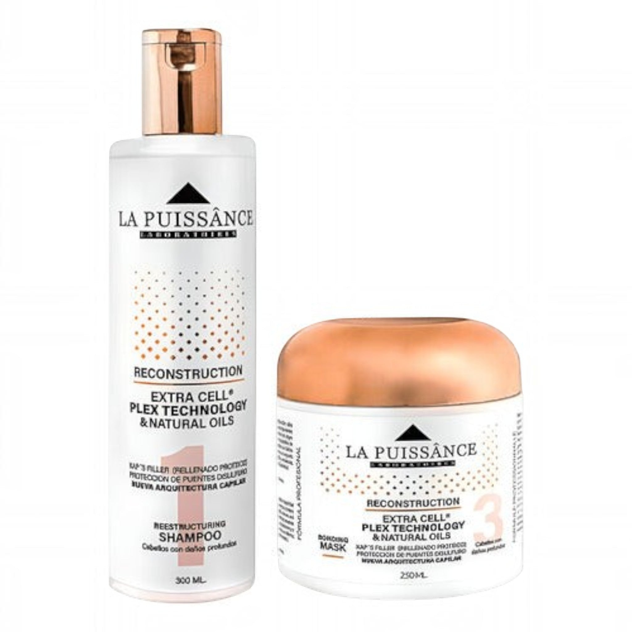 Kit Distriwil La Puissance Extra Cell con shampoo paso 1 y máscara paso 3 para reconstrucción capilar profunda