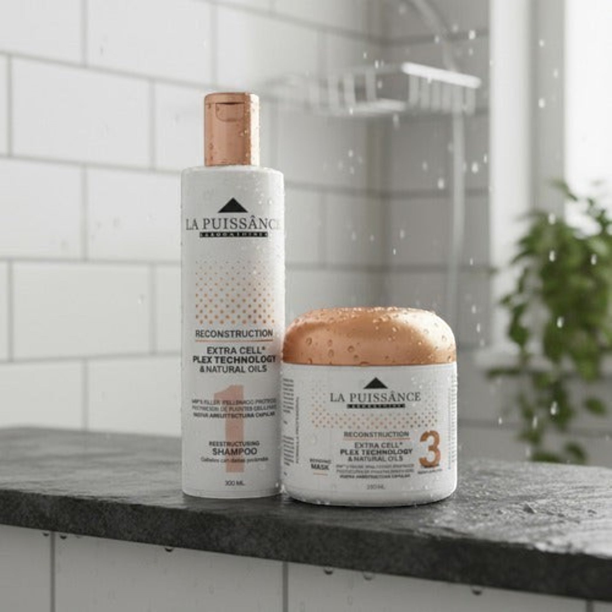 Kit Distriwil La Puissance Extra Cell con shampoo paso 1 y máscara paso 3 para reconstrucción capilar profunda