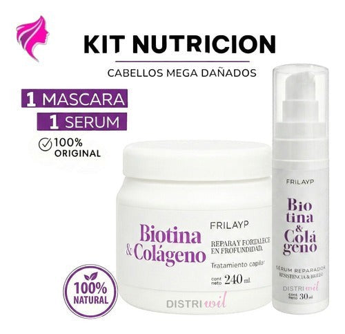 Kit Distriwil de máscara de colágeno y serum de biotina Frilayp para reparar y nutrir cabellos dañados y secos