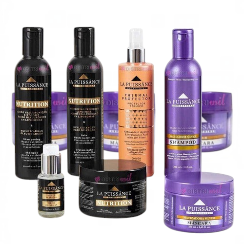 Kit de productos capilares Distriwil La Puissance con mascaras matizadoras silver, shampoo y protector termico