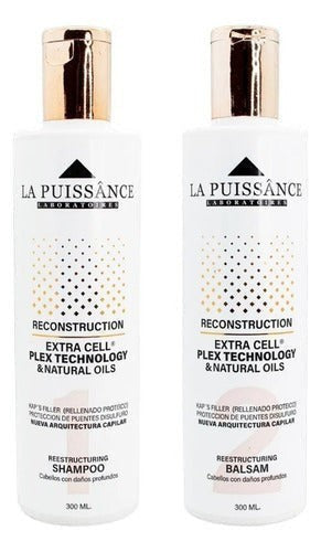 Kit Distriwil La Puissance Extra Cell con shampoo y acondicionador reparadores para cabello dañado en envases blancos