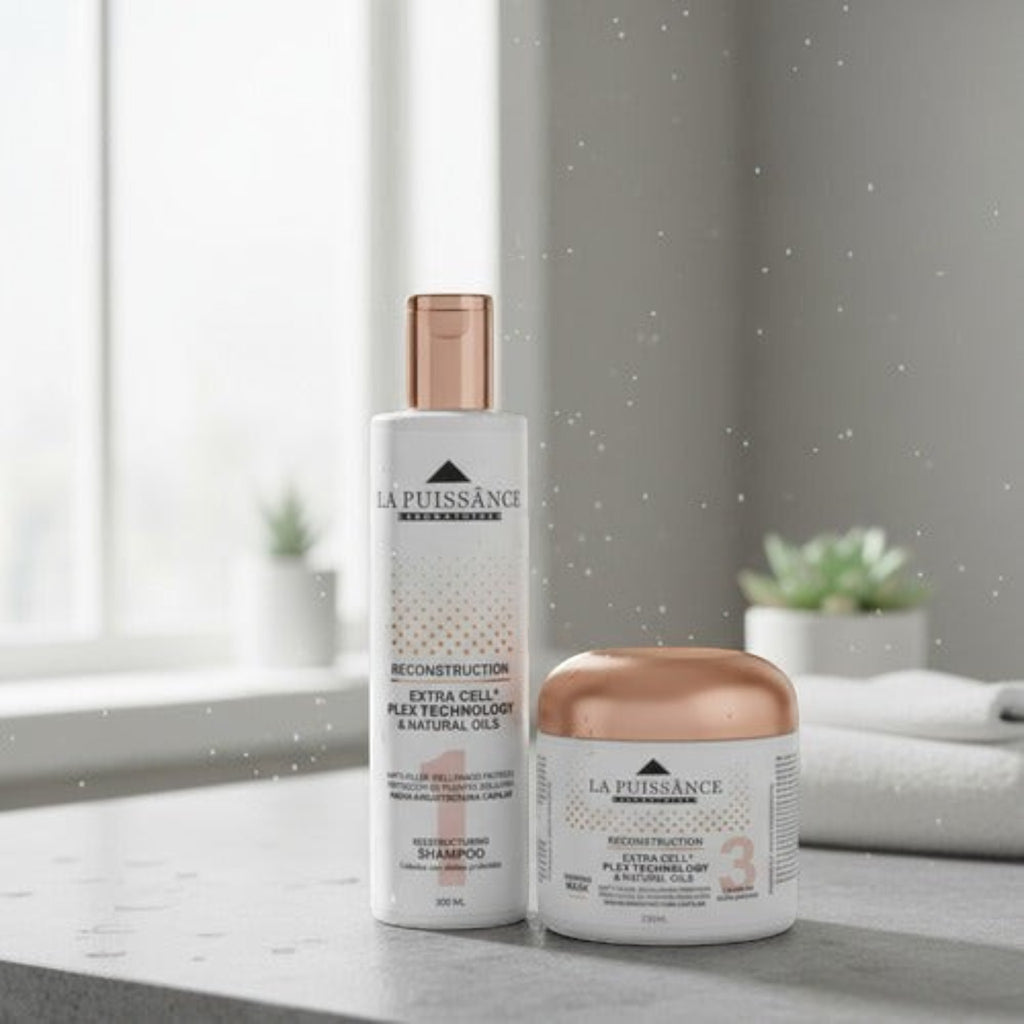 Kit Distriwil La Puissance Extra Cell con shampoo paso 1 y máscara paso 3 para reconstrucción capilar profunda