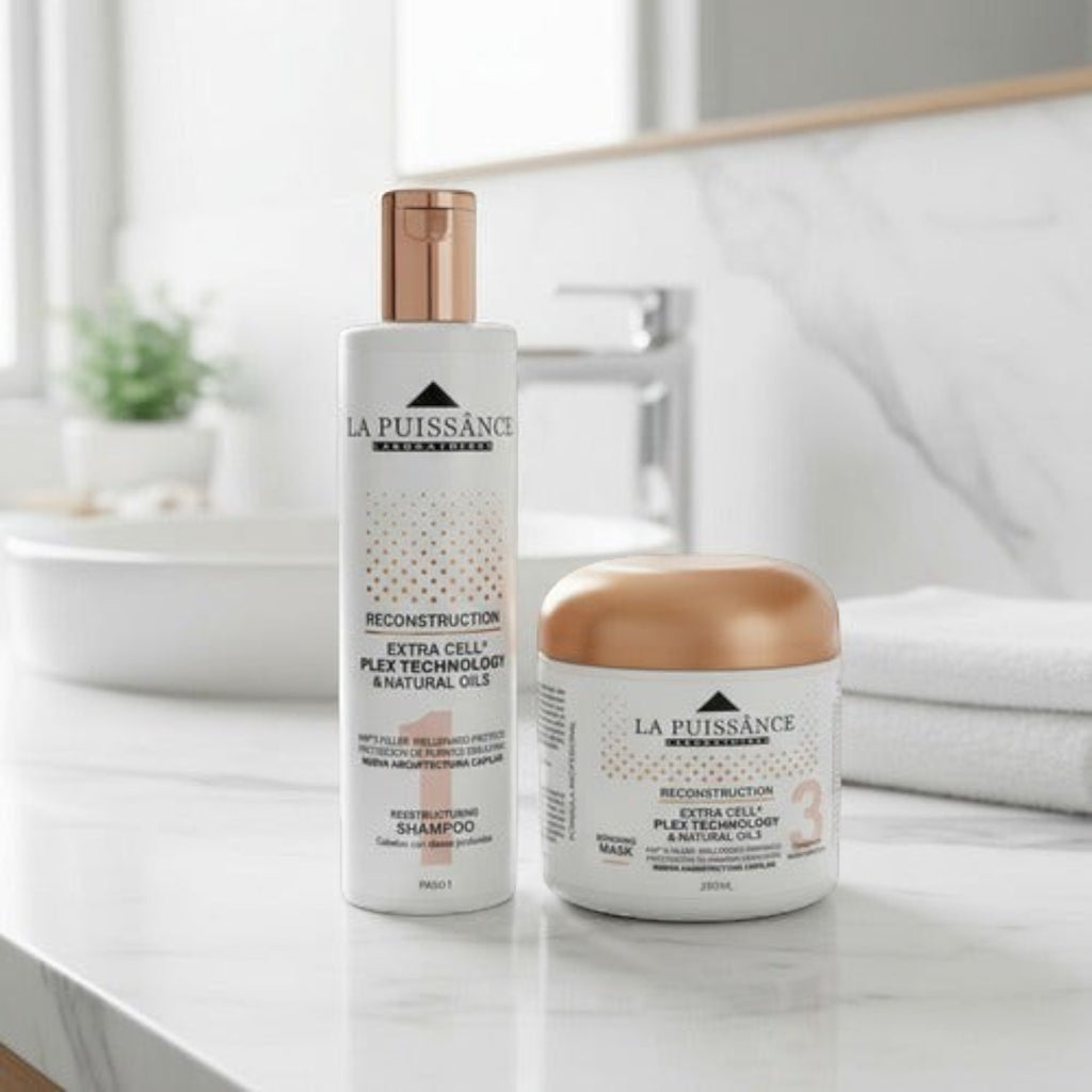 Kit Distriwil La Puissance Extra Cell con shampoo paso 1 y máscara paso 3 para reconstrucción capilar profunda