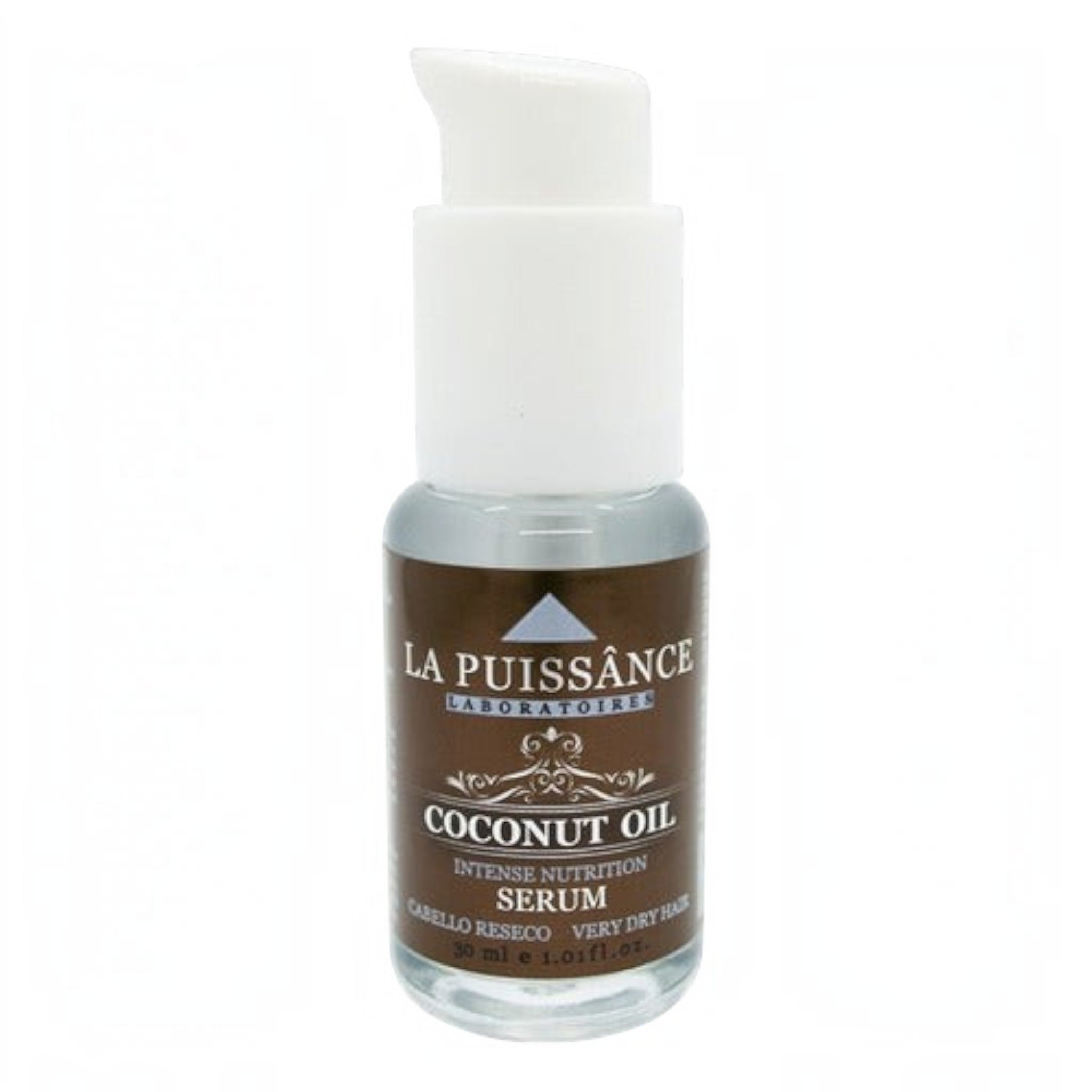 Serum capilar nutritivo Distriwil La Puissance con aceite de coco en envase dosificador de 30ml para cabello seco